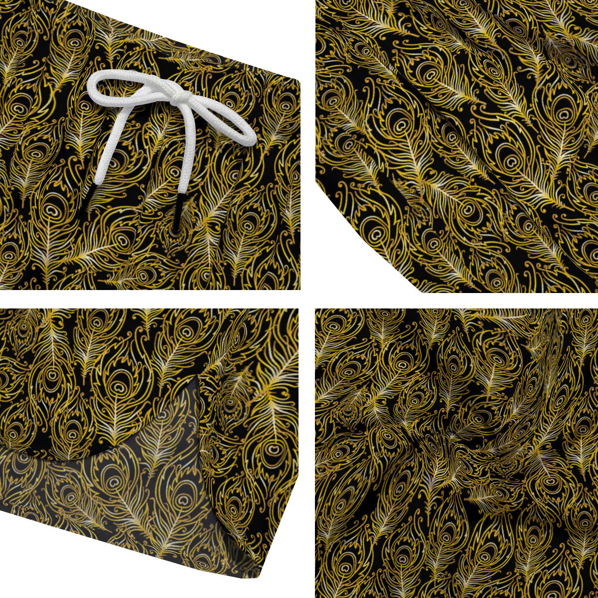 Peacock Feather Gold And Black Print Men's Running Shorts-grizzshop