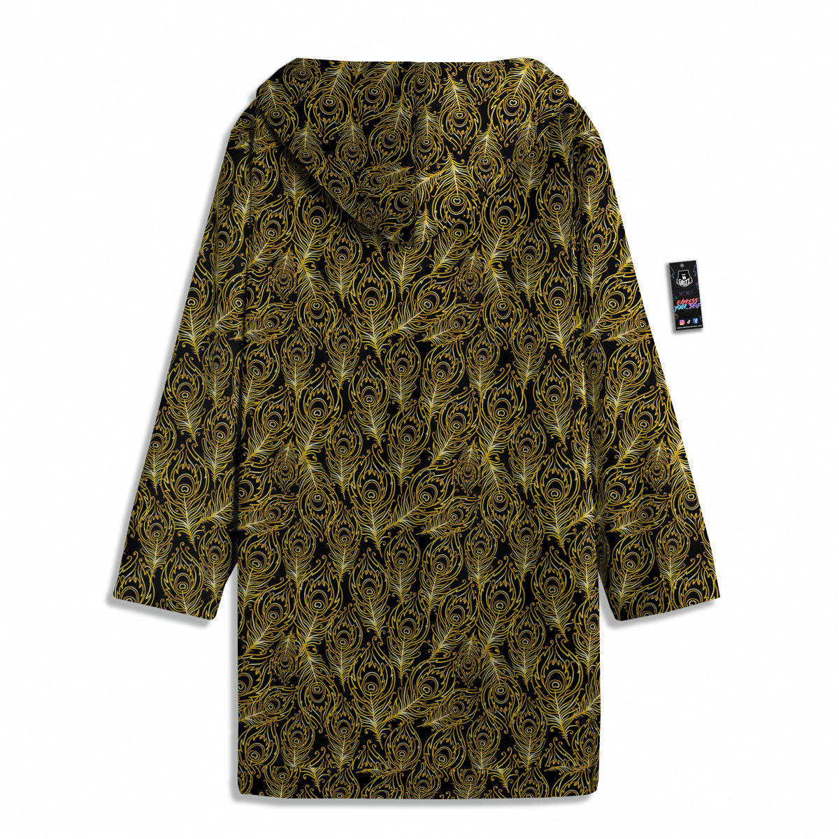 Peacock Feather Gold And Black Print Men's Windbreaker Jacket-grizzshop