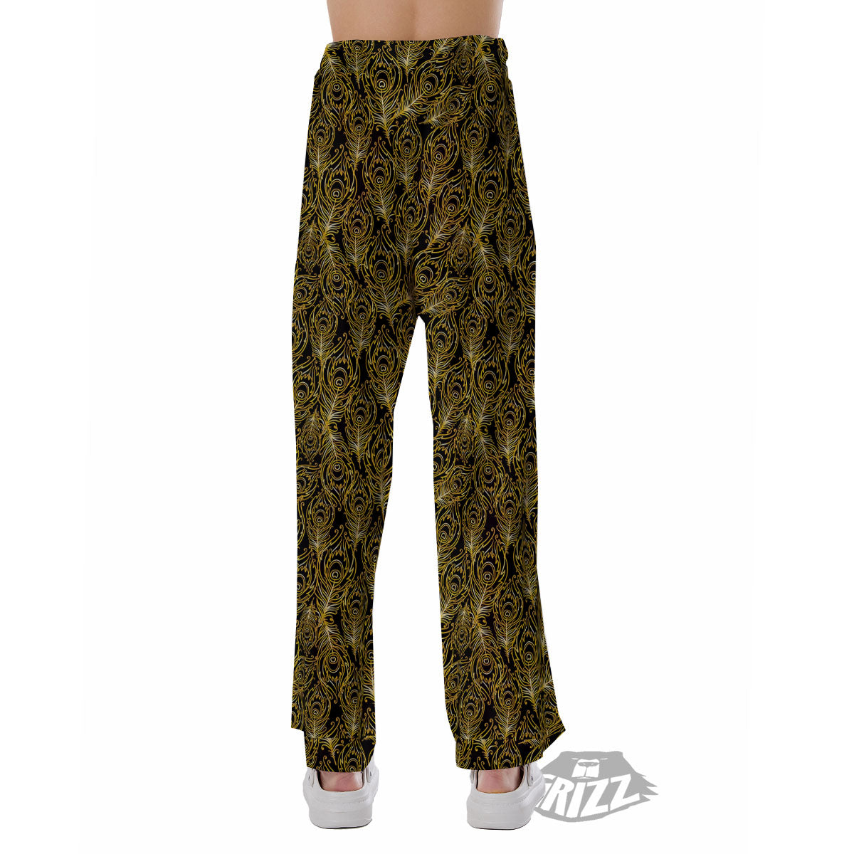 Peacock Feather Gold And Black Print Pajama Pants-grizzshop