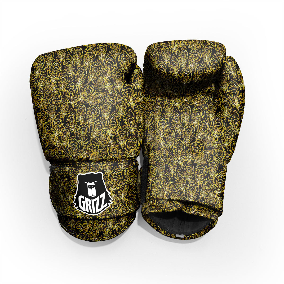 Peacock Feather Gold And Black Print Pro Boxing Glove