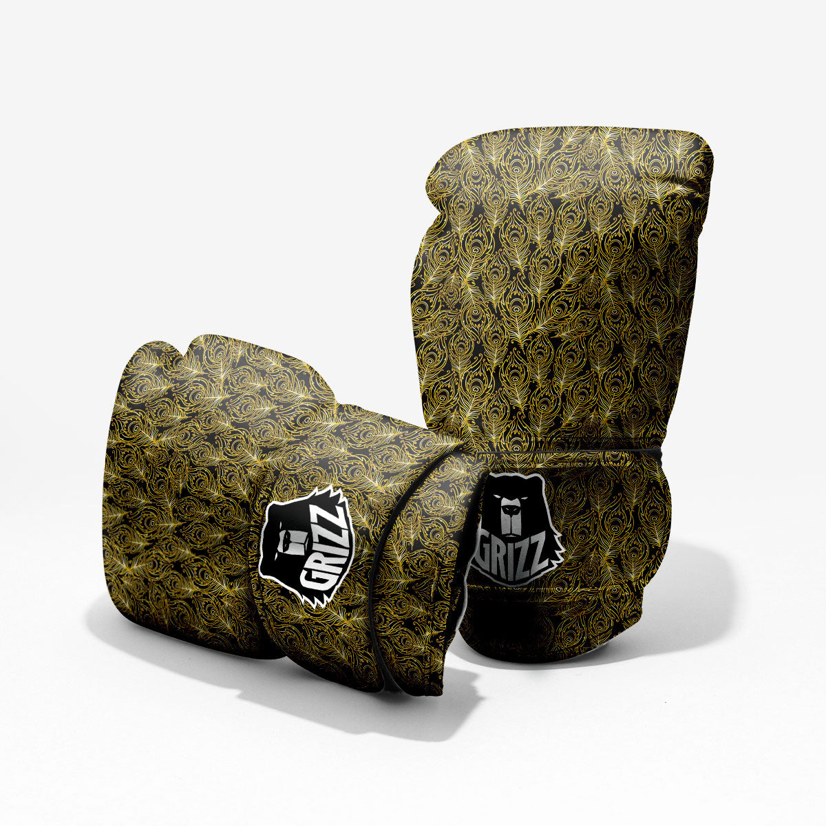 Peacock Feather Gold And Black Print Pro Boxing Glove