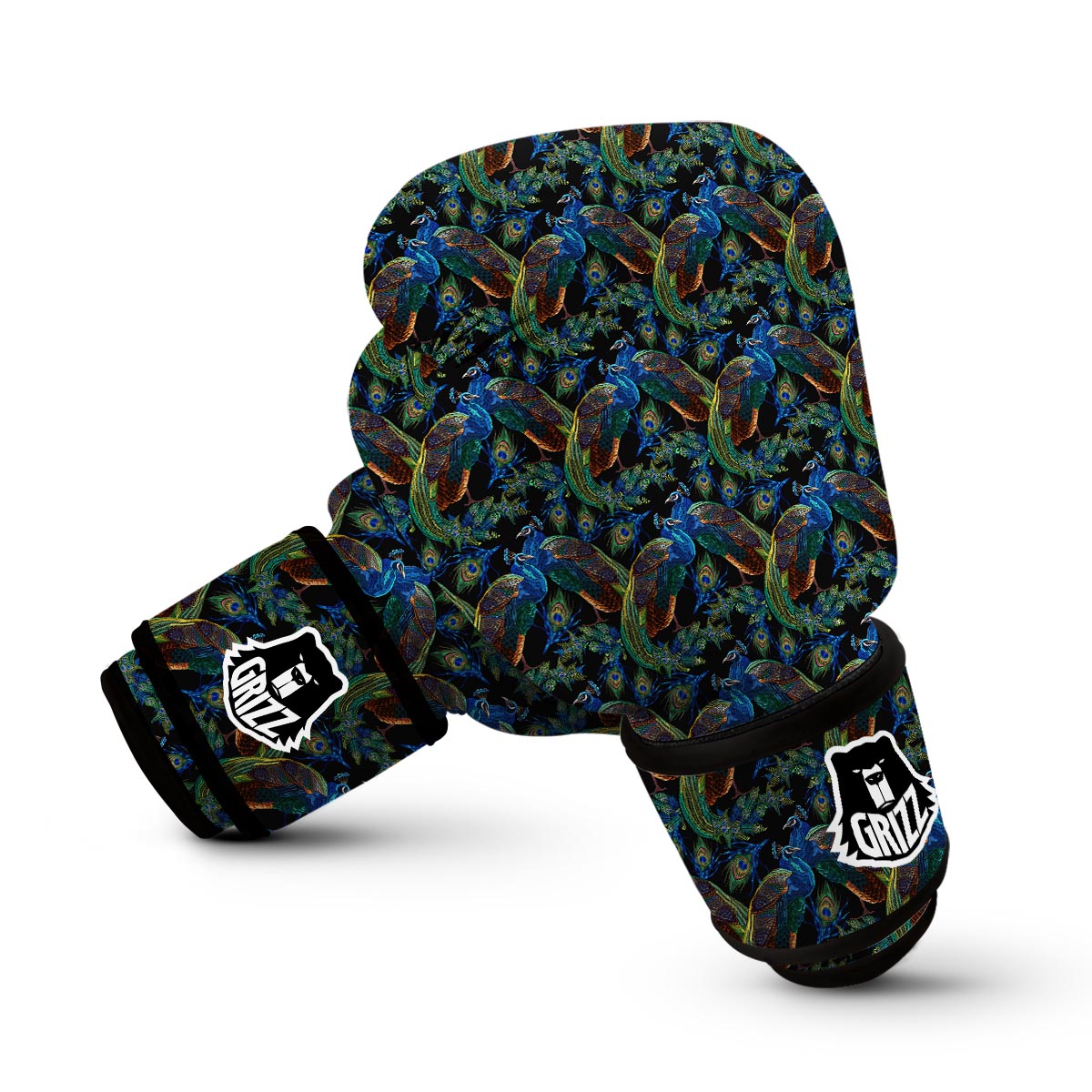 Peacock Feather Pattern Print Boxing Gloves-grizzshop