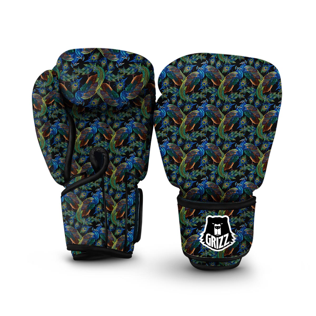 Peacock Feather Pattern Print Boxing Gloves-grizzshop