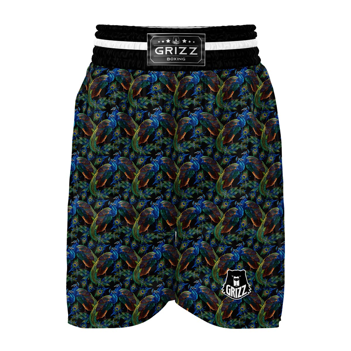 Peacock Feather Pattern Print Boxing Shorts-grizzshop