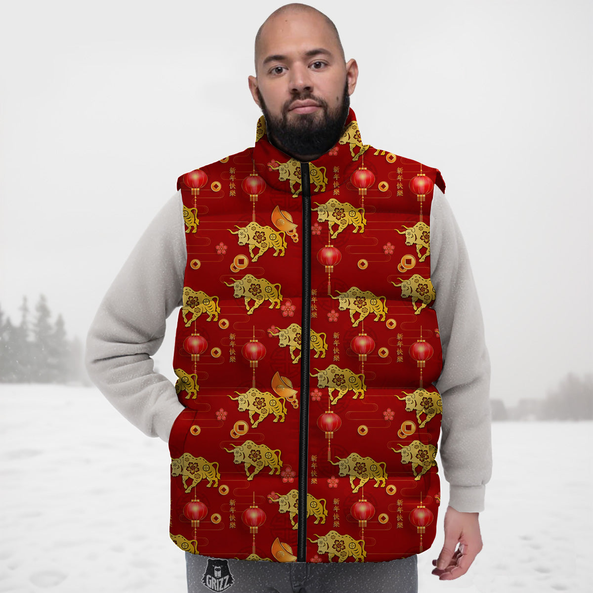 Peacock Feather Pattern Print Down Vest