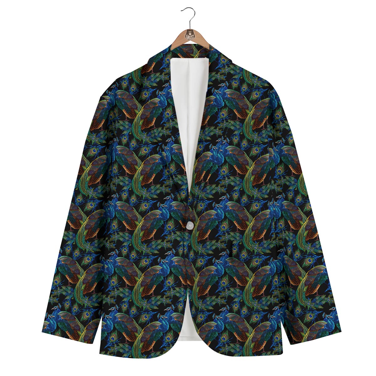 Peacock Feather Pattern Print Men's Blazer-grizzshop