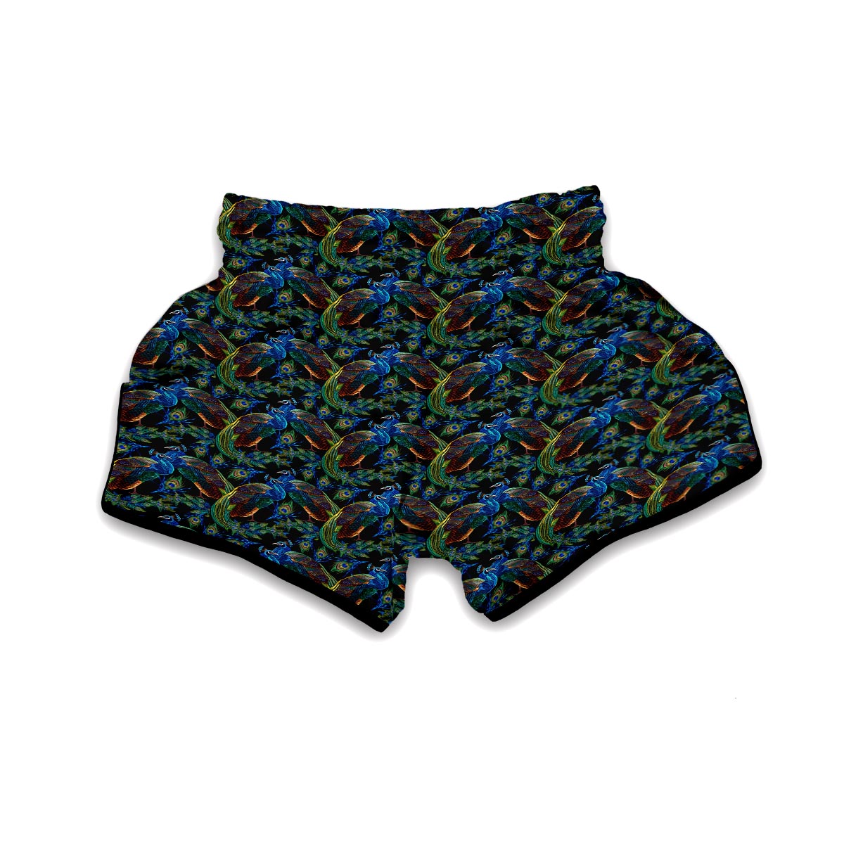Peacock Feather Pattern Print Muay Thai Boxing Shorts-grizzshop