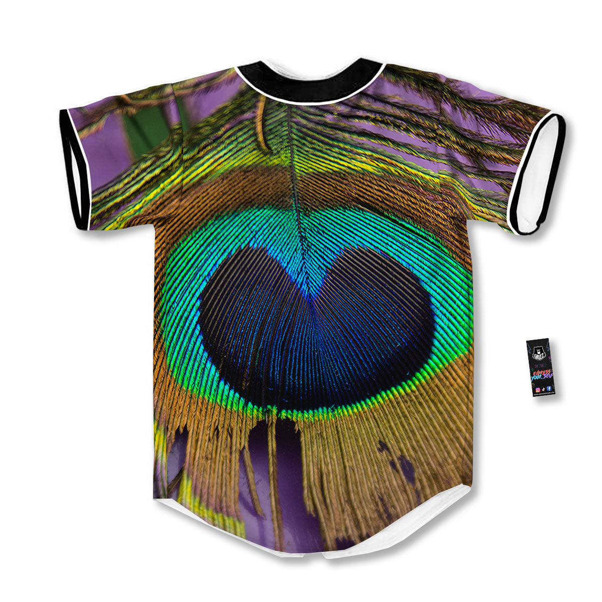 Peacock Feather Purple Bohemian Print Baseball Jersey-grizzshop