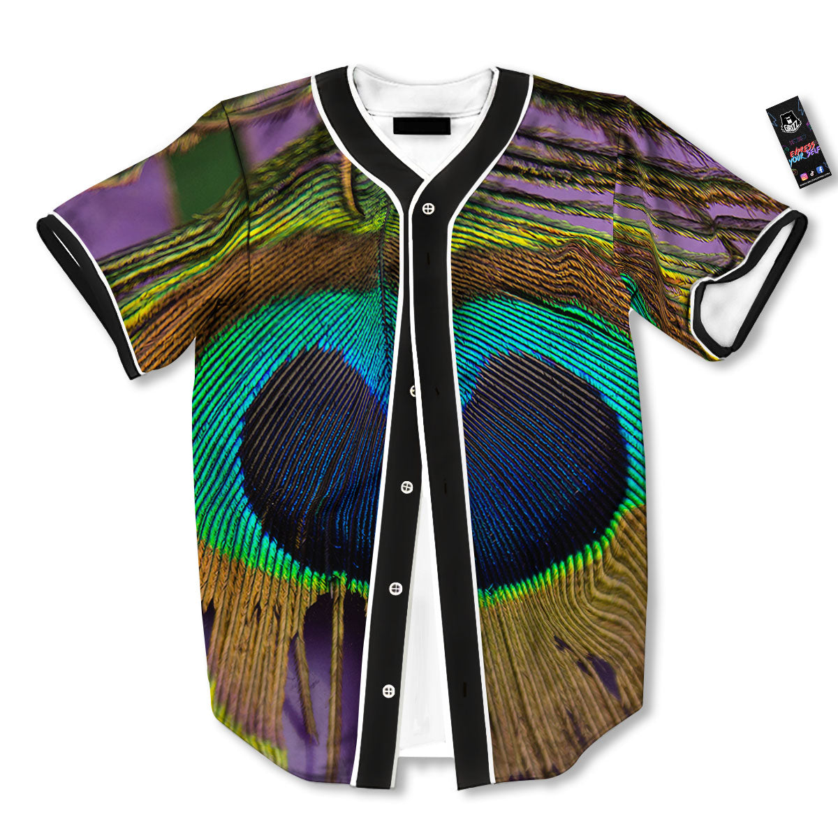 Peacock Feather Purple Bohemian Print Baseball Jersey-grizzshop