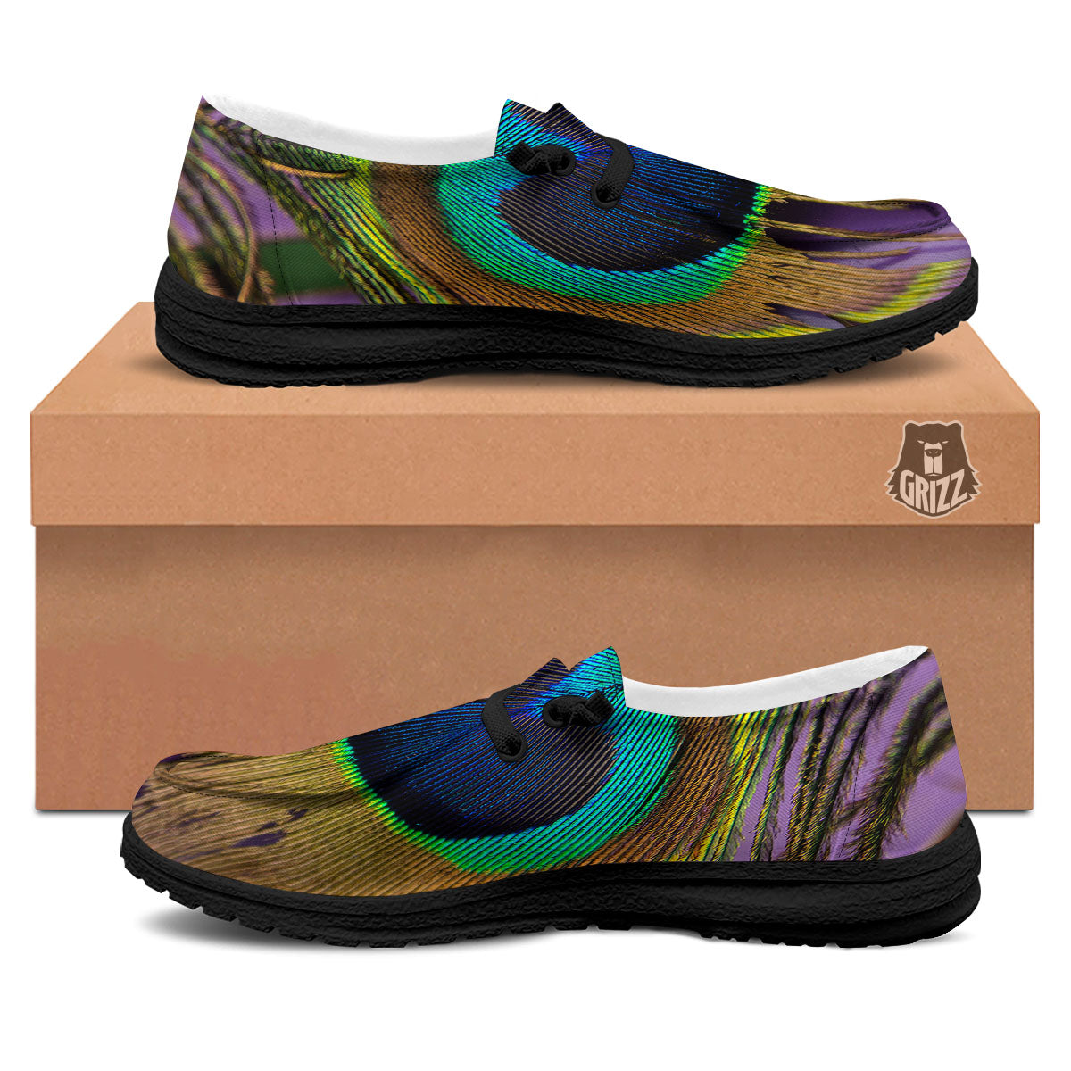 Peacock Feather Purple Bohemian Print Black Loafers-grizzshop