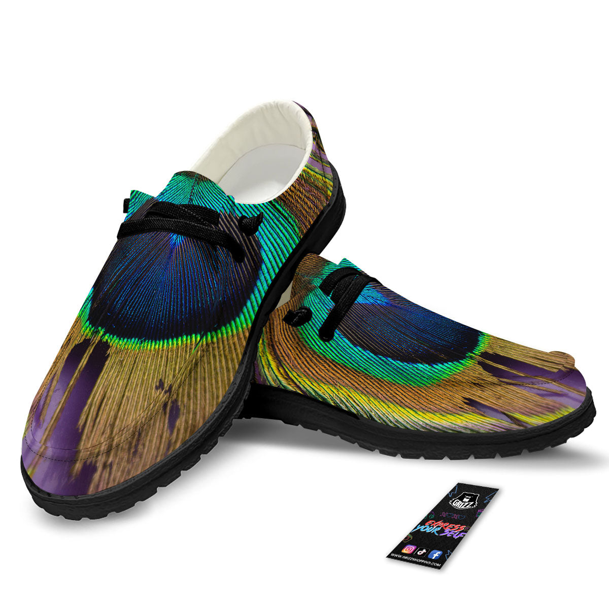 Peacock Feather Purple Bohemian Print Black Loafers-grizzshop