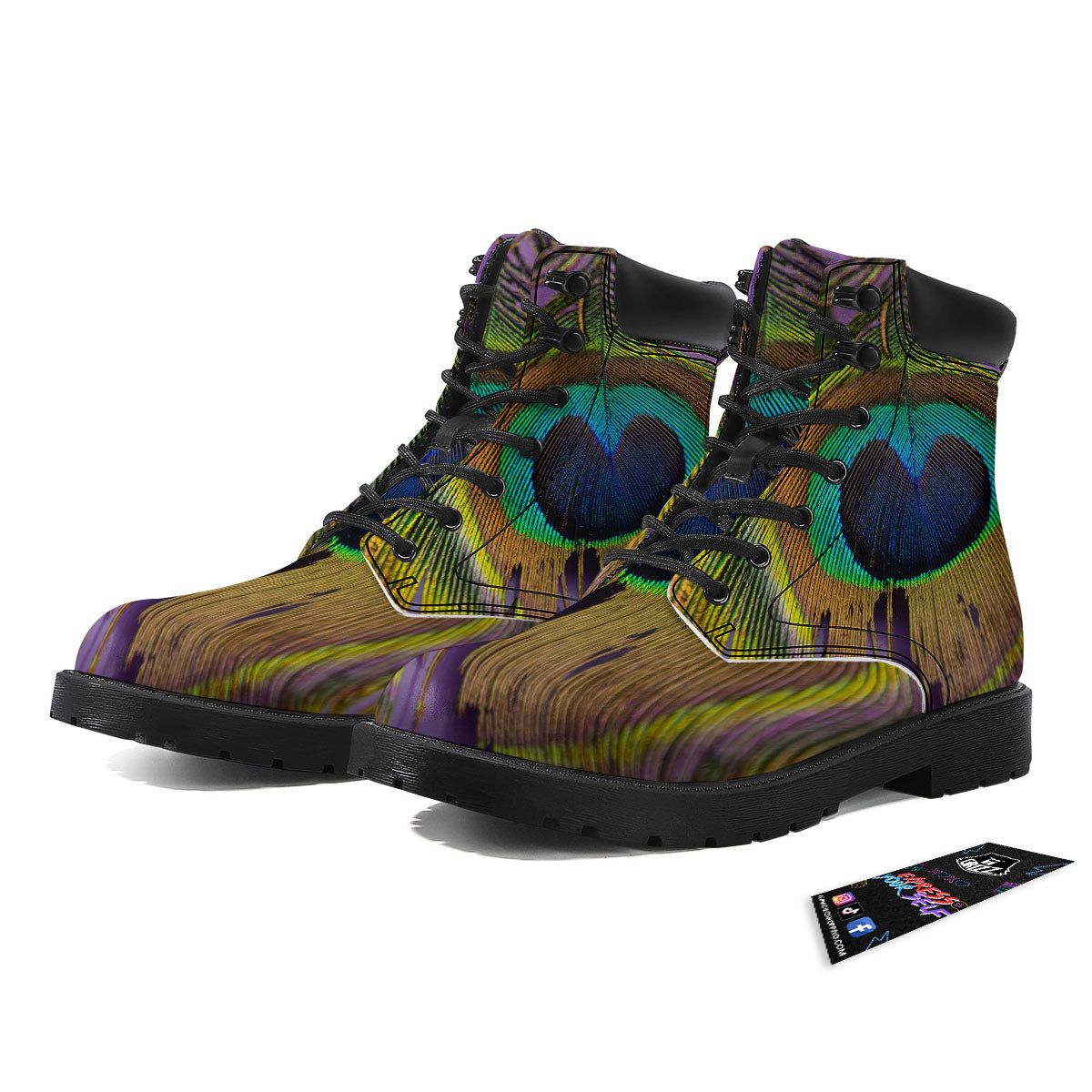 Peacock Feather Purple Bohemian Print Boots-grizzshop