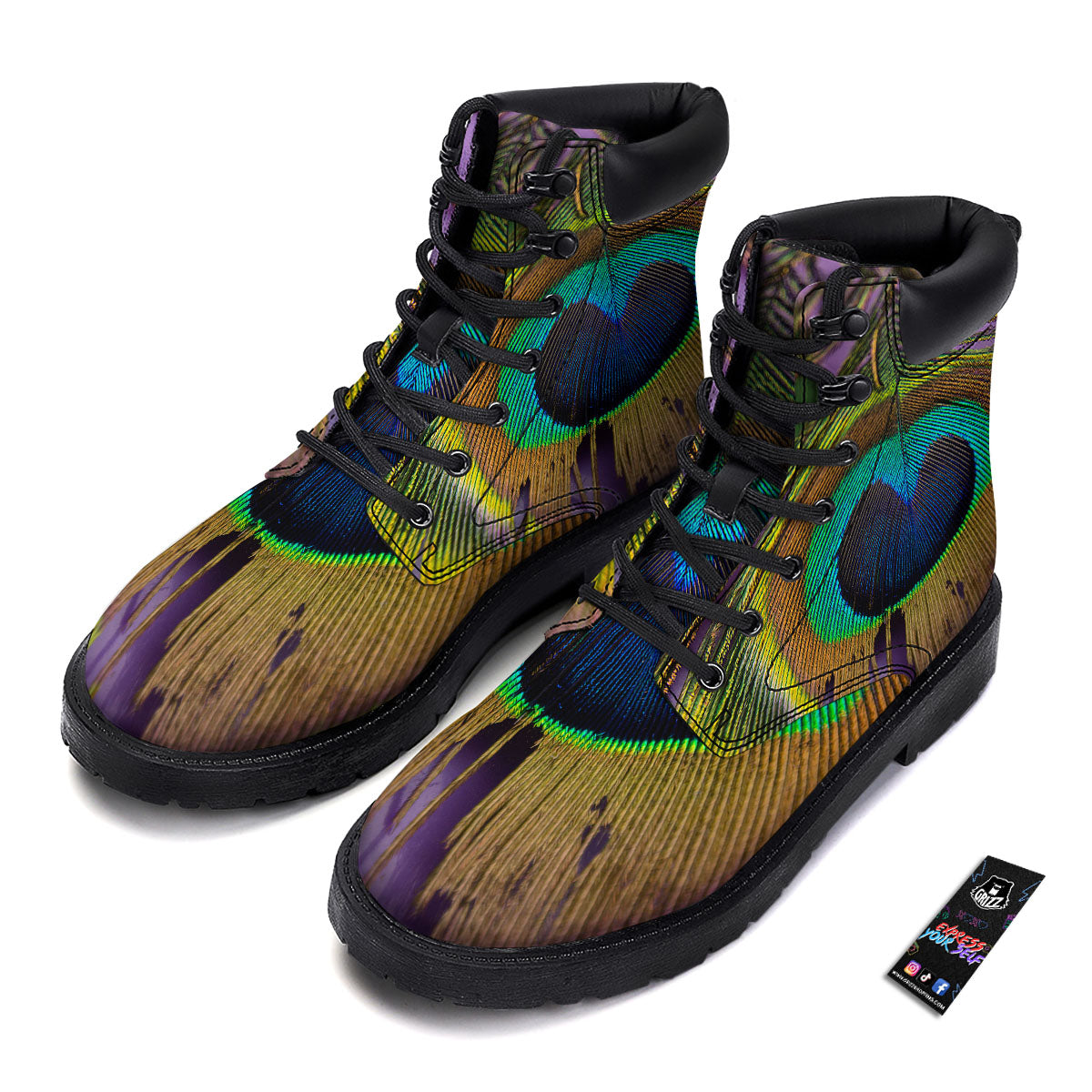Peacock Feather Purple Bohemian Print Boots-grizzshop