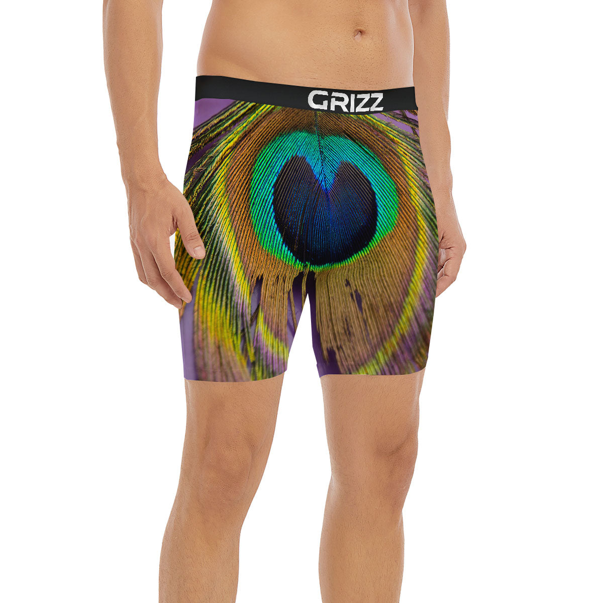 Peacock Feather Purple Bohemian Print Boxer Briefs-grizzshop