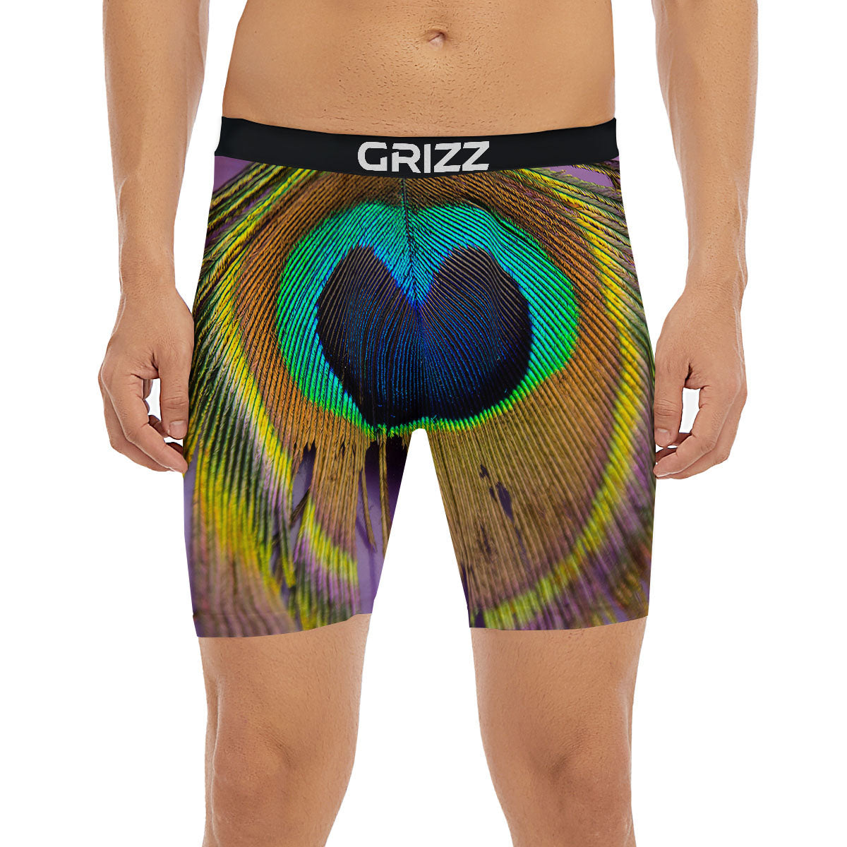 Peacock Feather Purple Bohemian Print Boxer Briefs-grizzshop