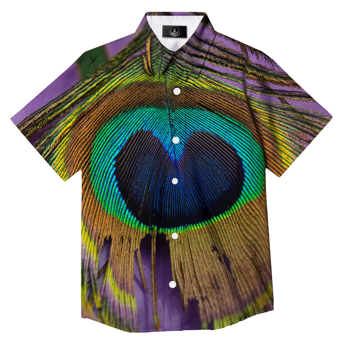 Peacock Feather Purple Bohemian Print Button Up Shirt-grizzshop
