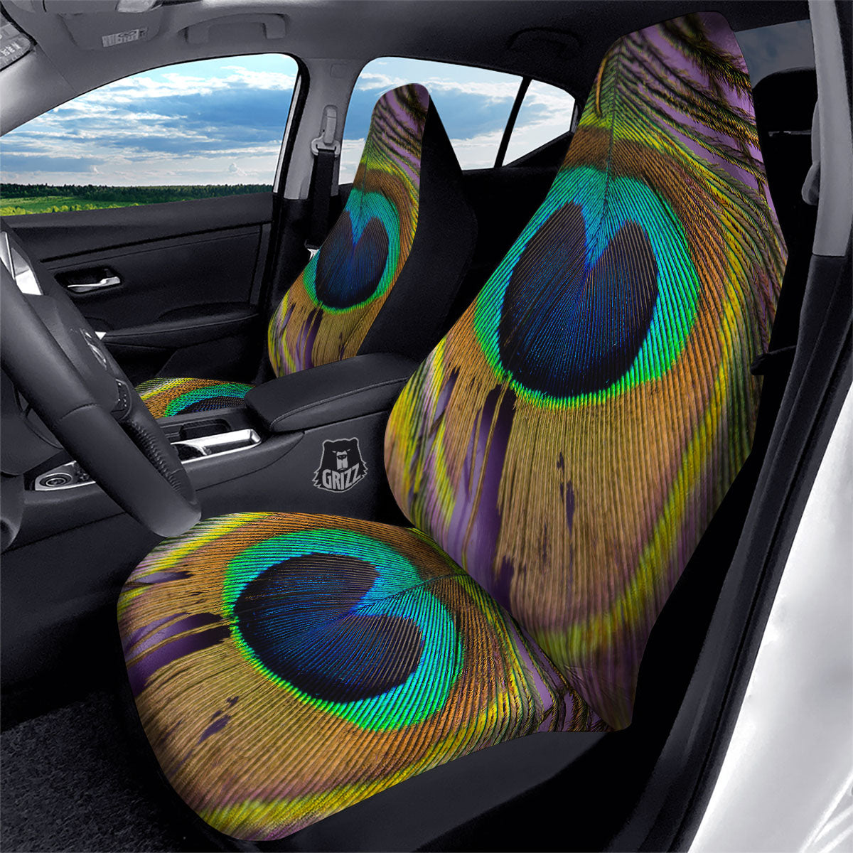 Peacock Feather Purple Bohemian Print Car Seat Covers-grizzshop