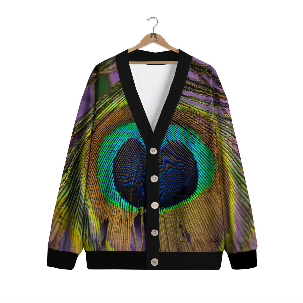 Peacock Feather Purple Bohemian Print Cardigan-grizzshop