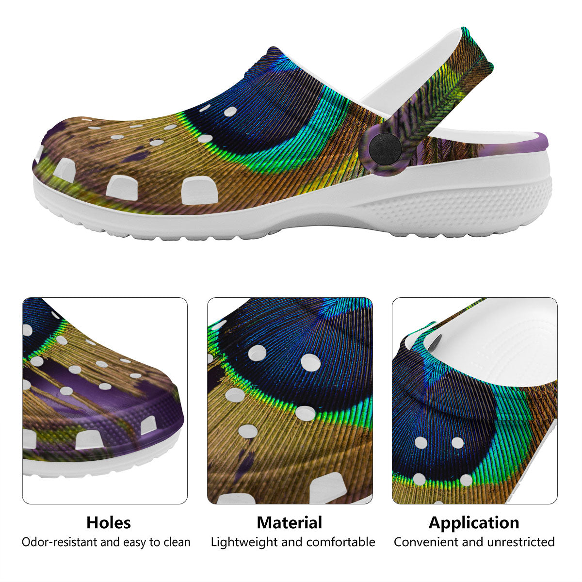 Peacock Feather Purple Bohemian Print Clog-grizzshop
