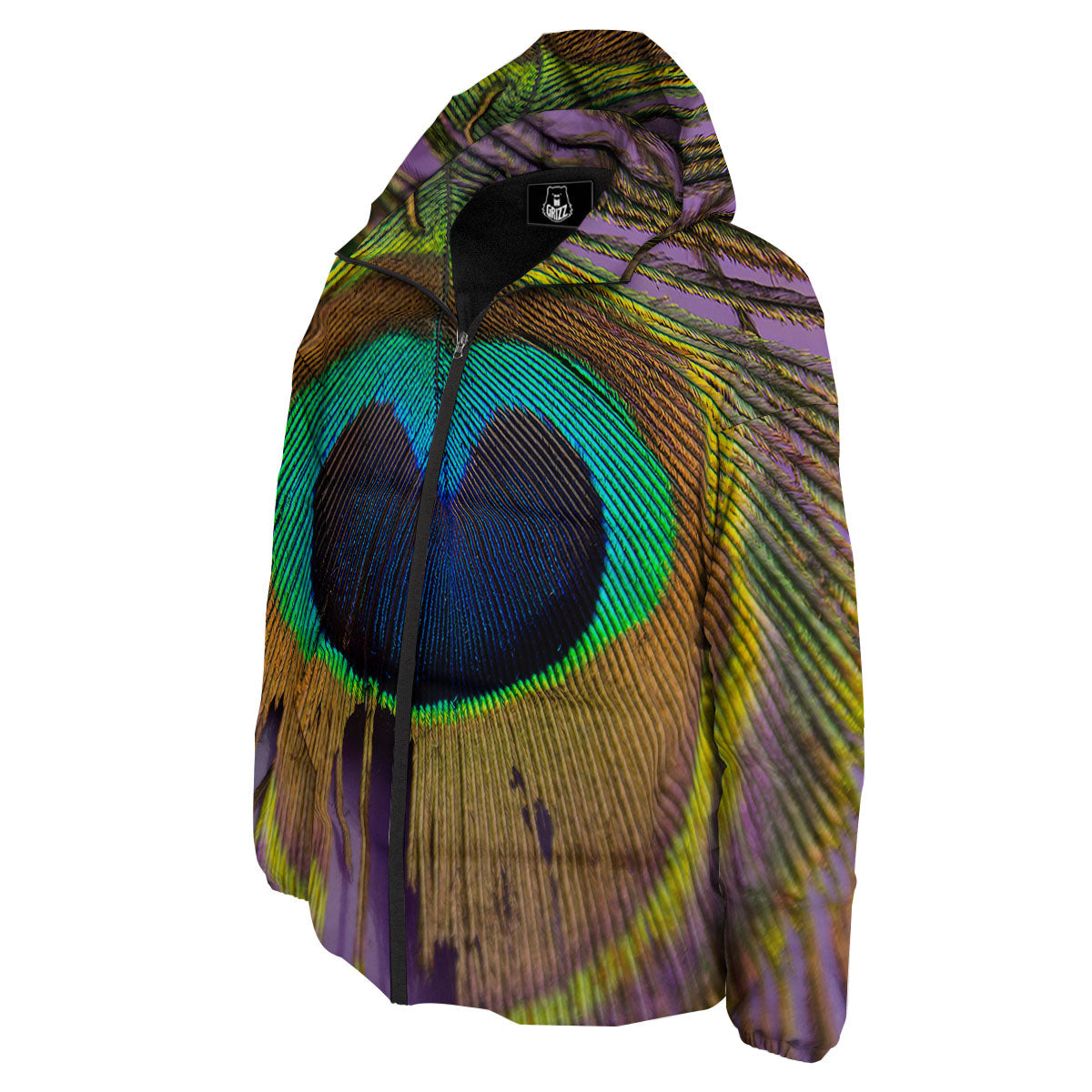 Peacock Feather Purple Bohemian Print Down Jacket-grizzshop