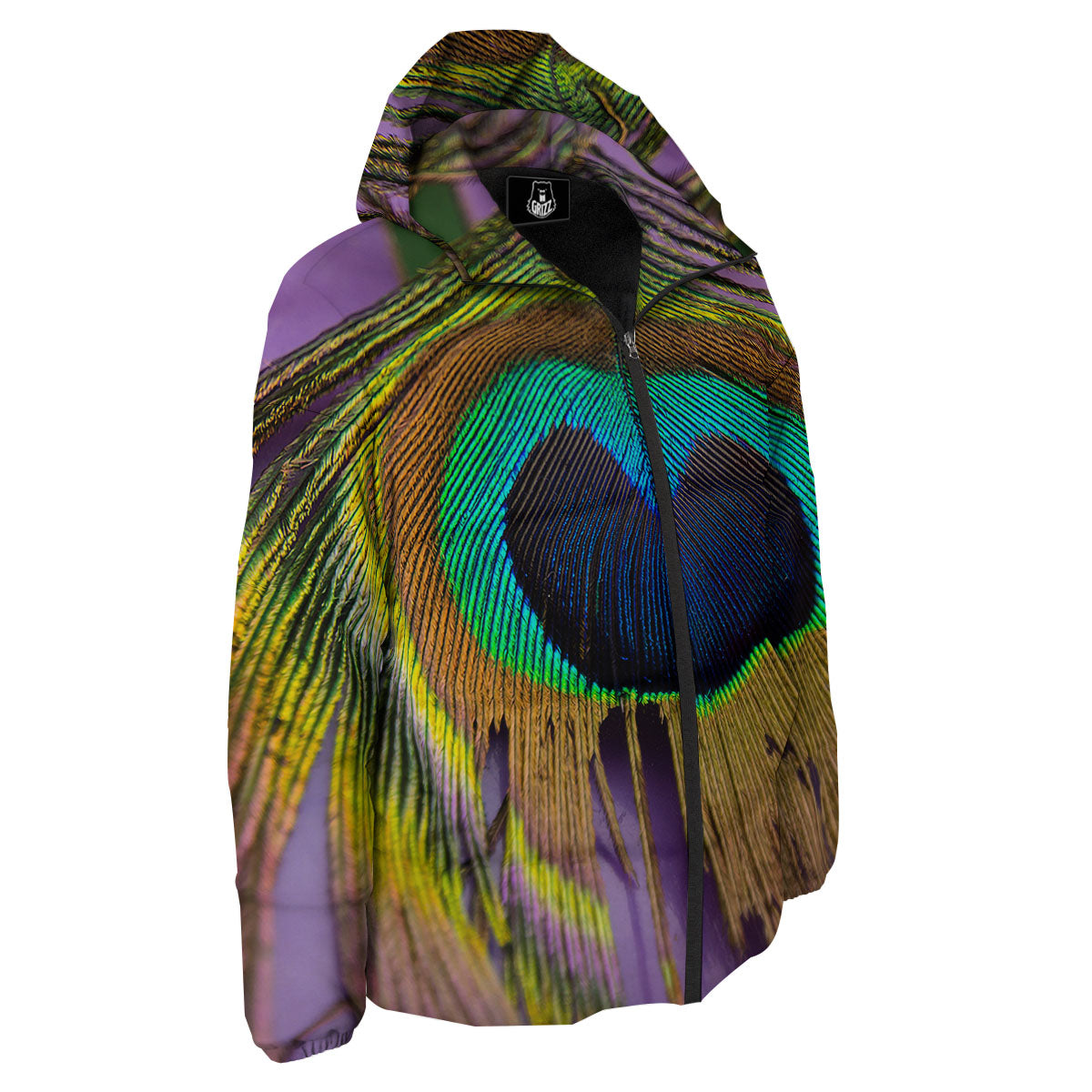 Peacock Feather Purple Bohemian Print Down Jacket-grizzshop