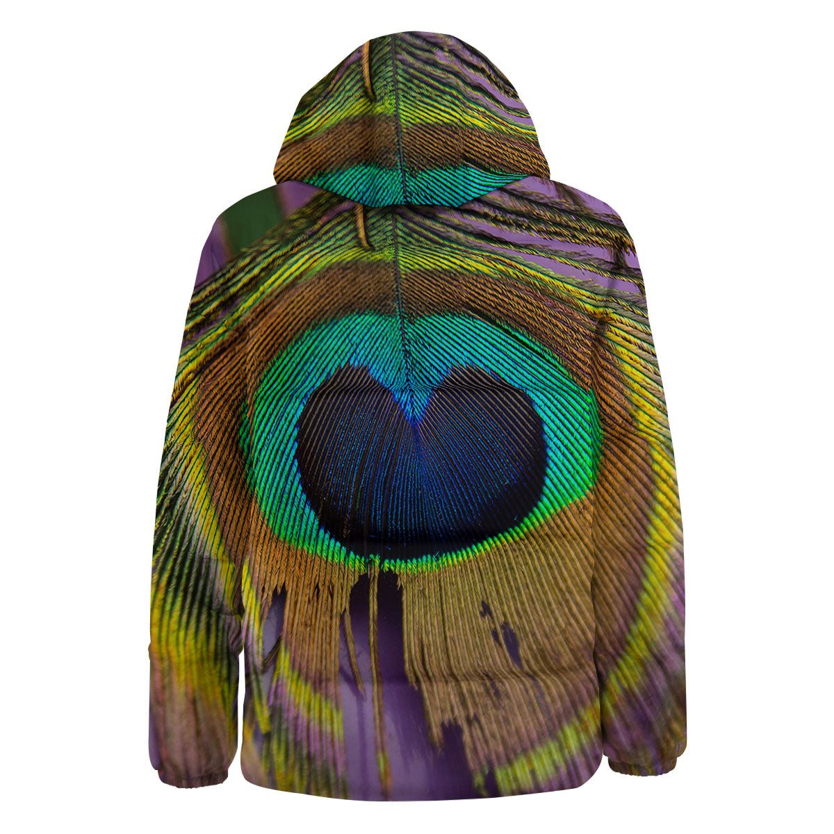 Peacock Feather Purple Bohemian Print Down Jacket-grizzshop