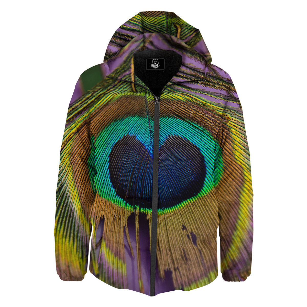 Peacock Feather Purple Bohemian Print Down Jacket-grizzshop