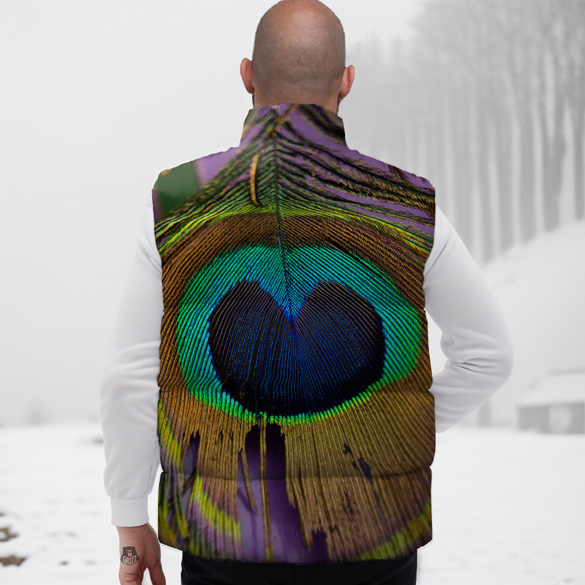Peacock Feather Purple Bohemian Print Down Vest