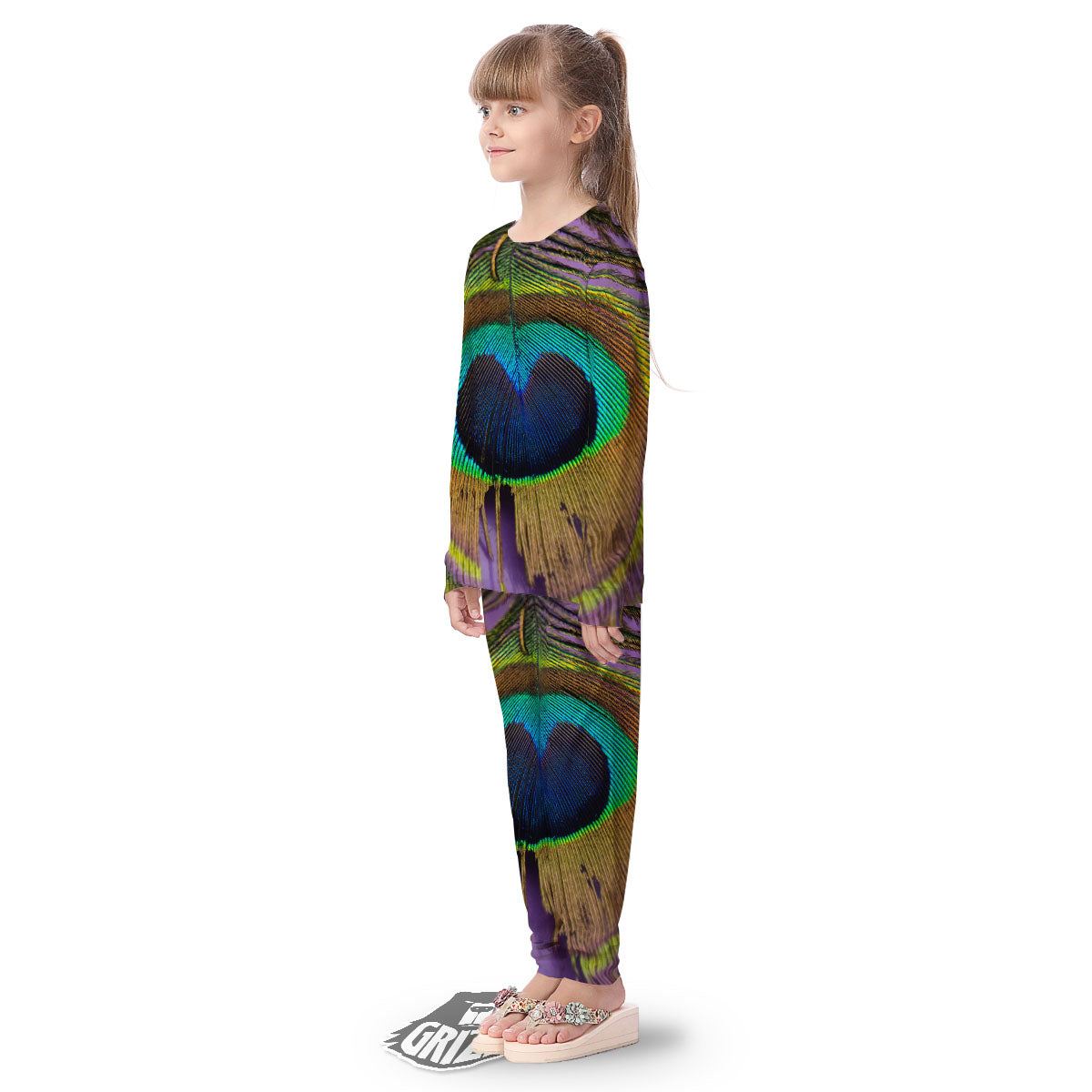 Peacock Feather Purple Bohemian Print Kid's Pajamas-grizzshop