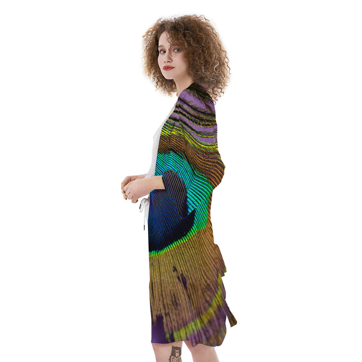 Peacock Feather Purple Bohemian Print Kimono-grizzshop
