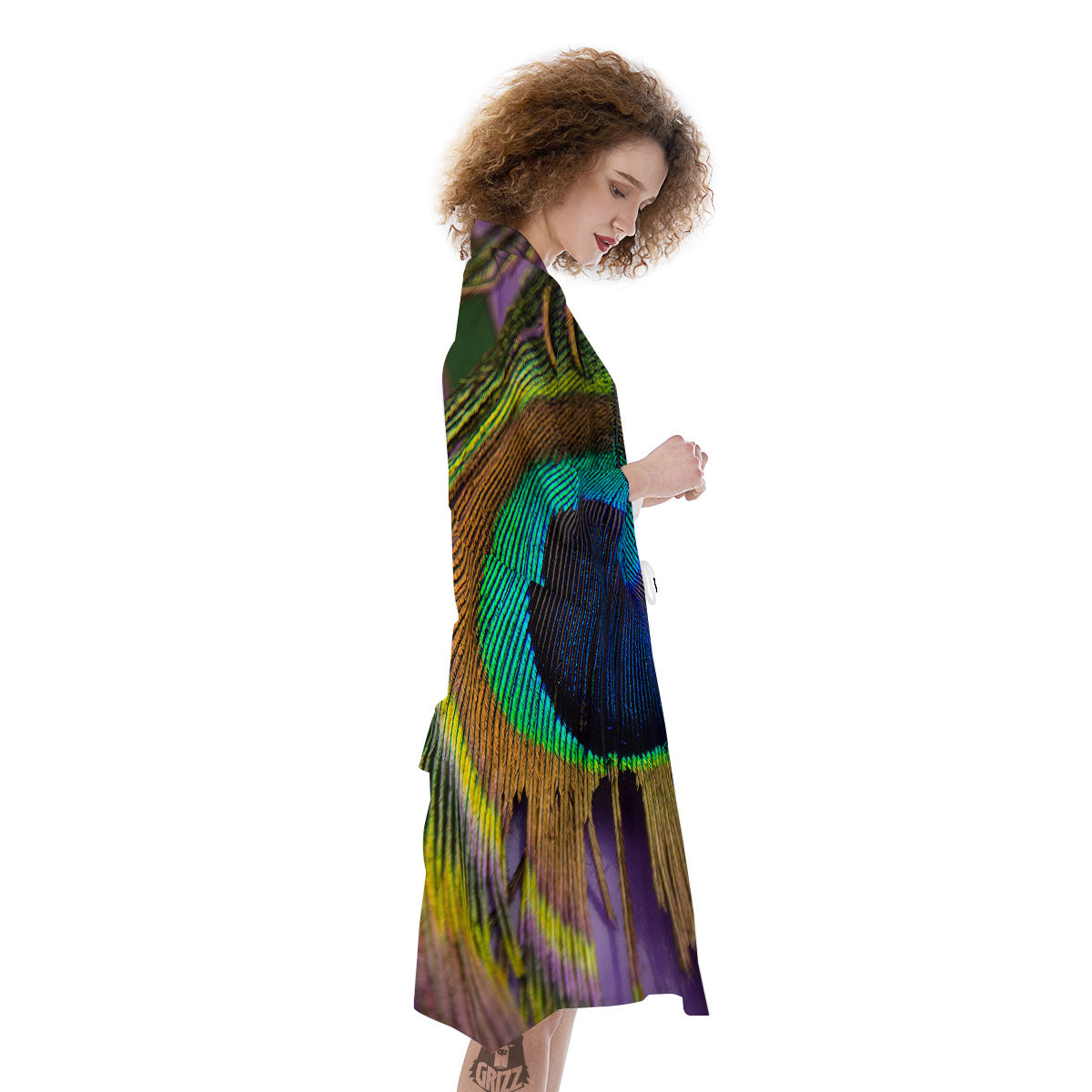Peacock Feather Purple Bohemian Print Kimono-grizzshop
