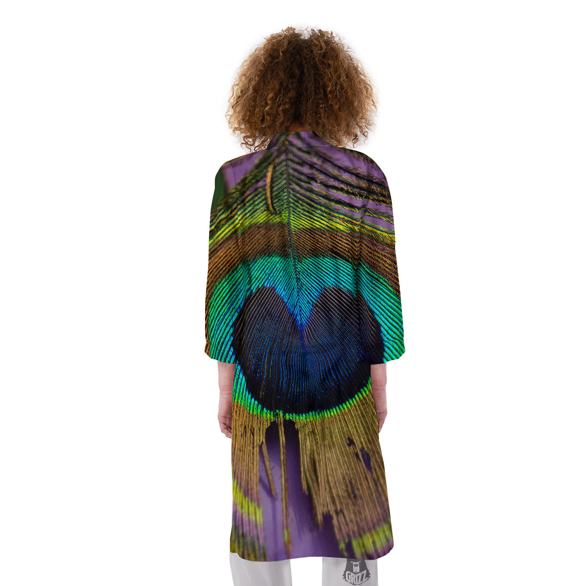 Peacock Feather Purple Bohemian Print Kimono-grizzshop