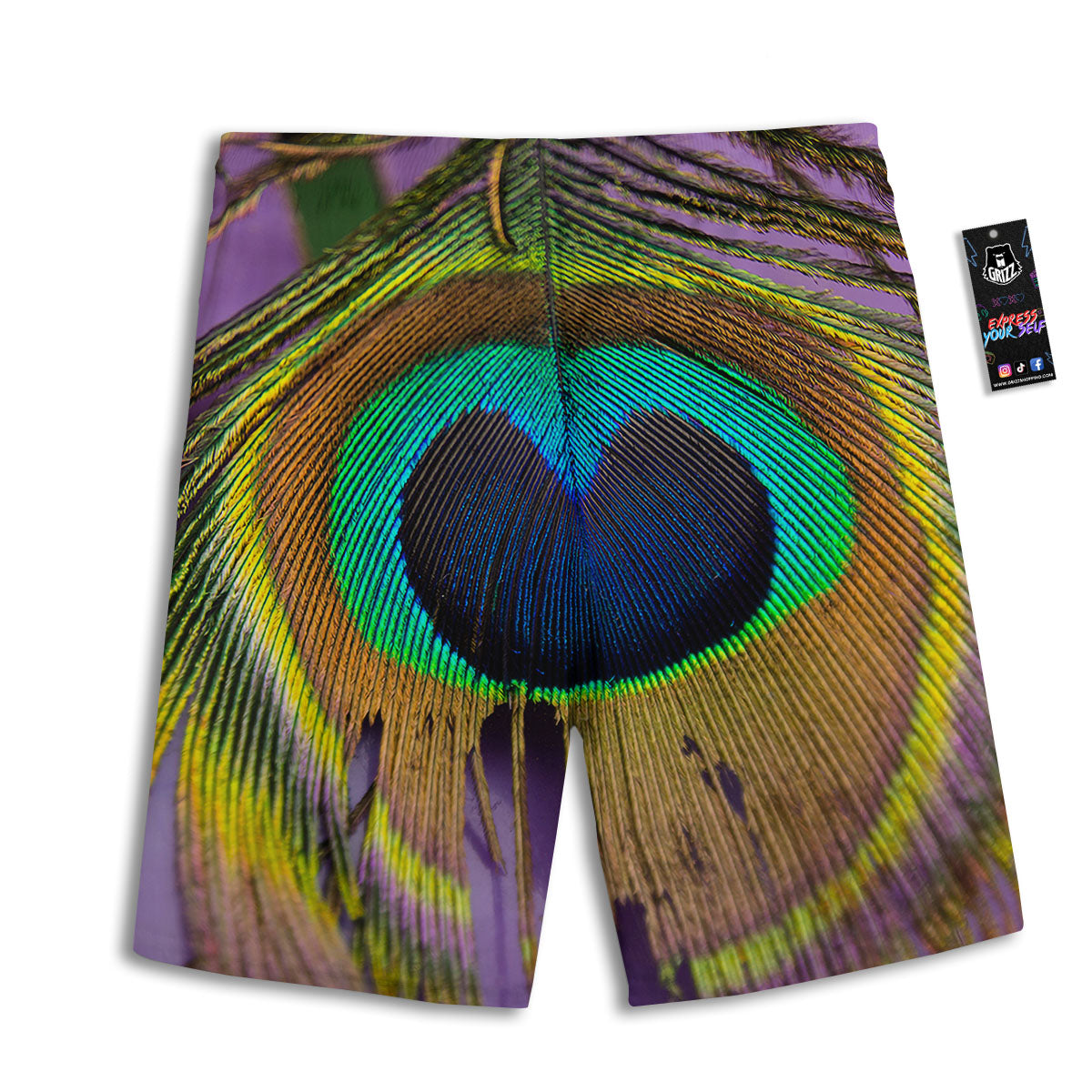 Peacock Feather Purple Bohemian Print Men's Athletic Shorts