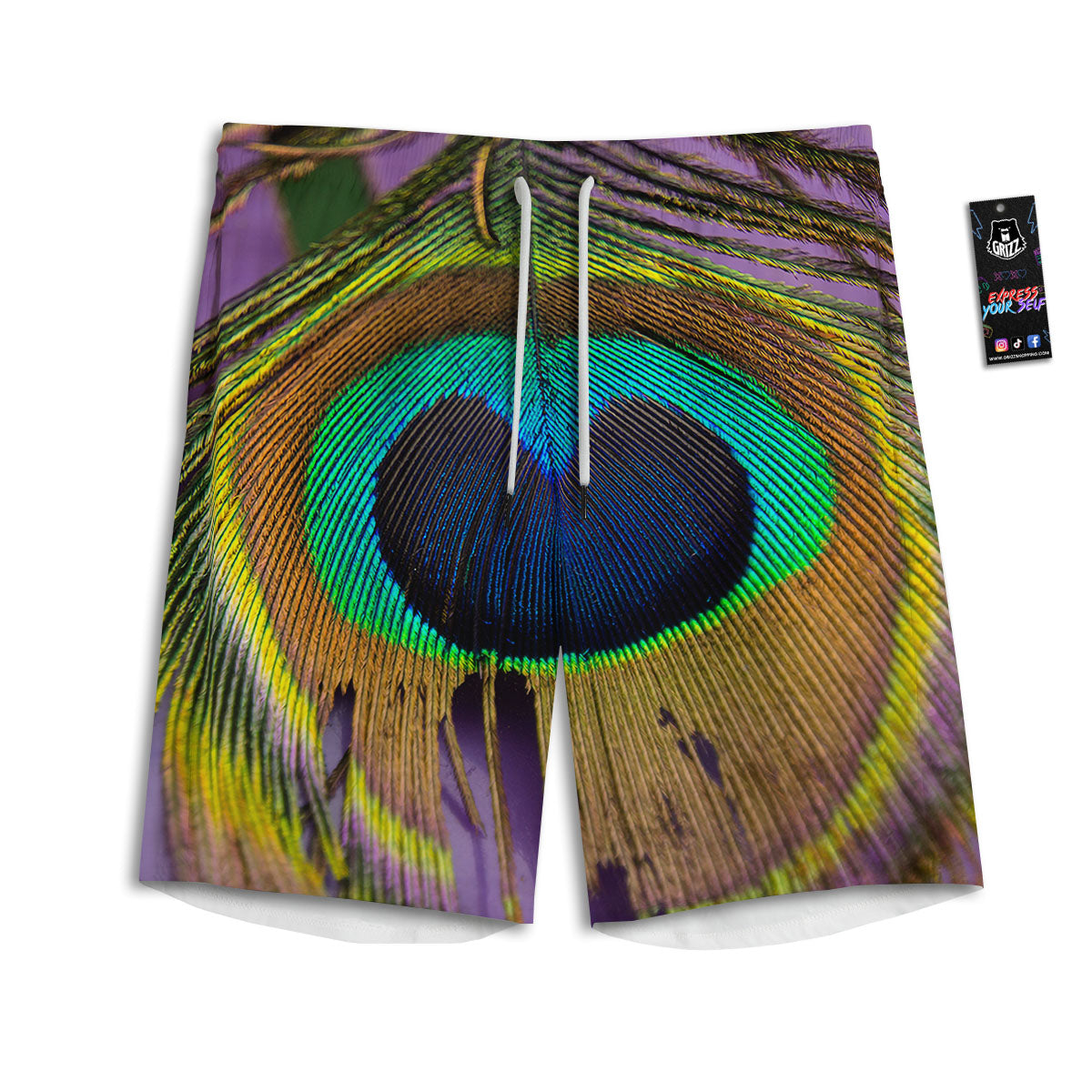 Peacock Feather Purple Bohemian Print Men's Athletic Shorts