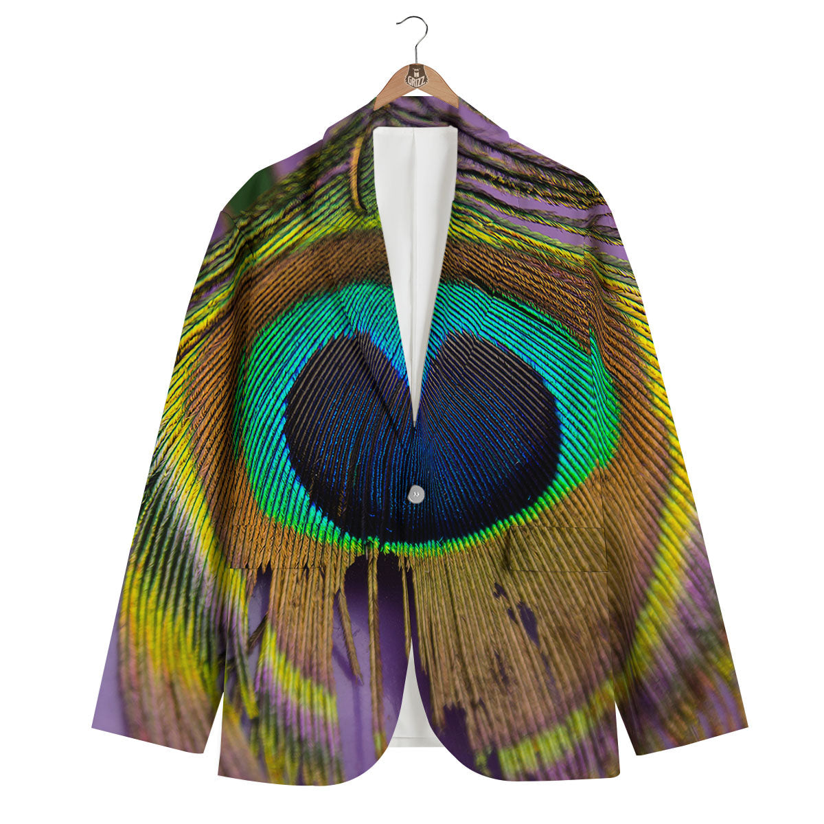 Peacock Feather Purple Bohemian Print Men's Blazer-grizzshop