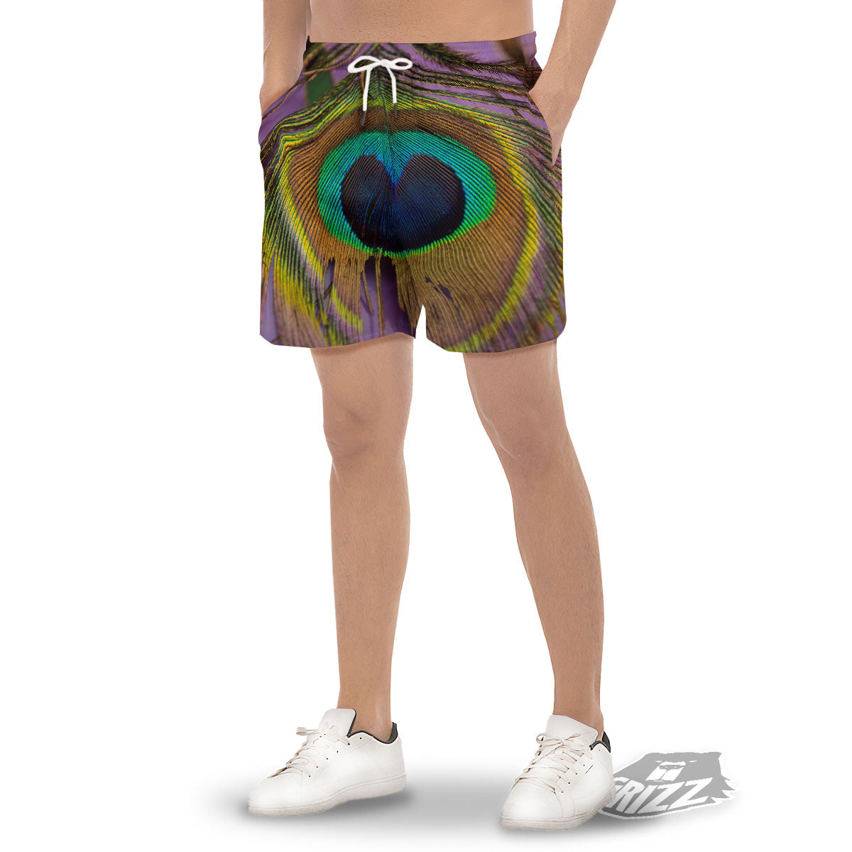 Peacock Feather Purple Bohemian Print Men's Gym Shorts-grizzshop