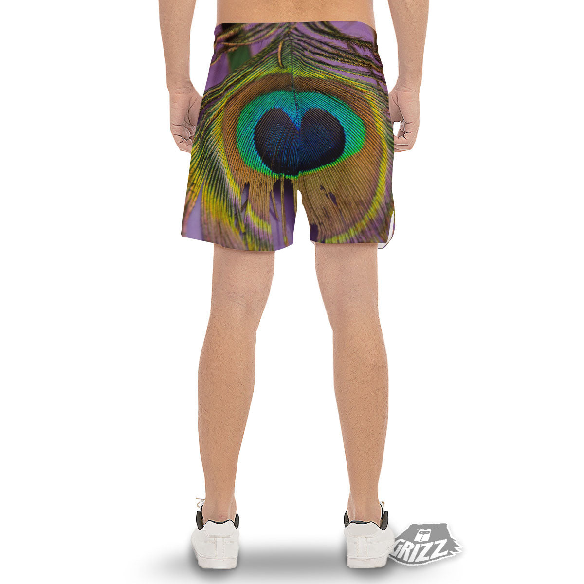 Peacock Feather Purple Bohemian Print Men's Gym Shorts-grizzshop