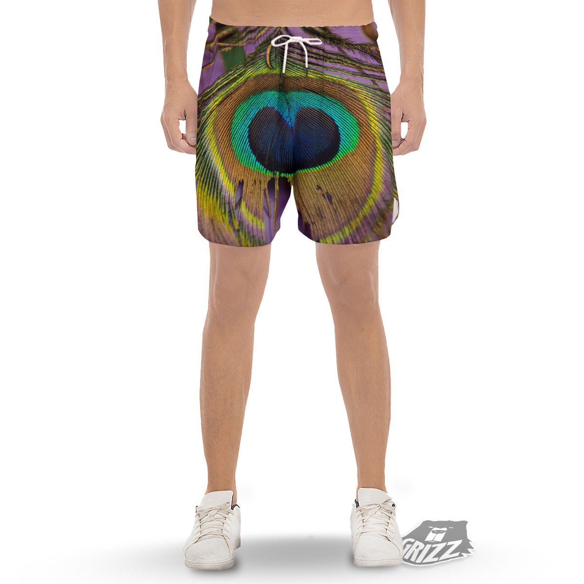 Peacock Feather Purple Bohemian Print Men's Gym Shorts-grizzshop