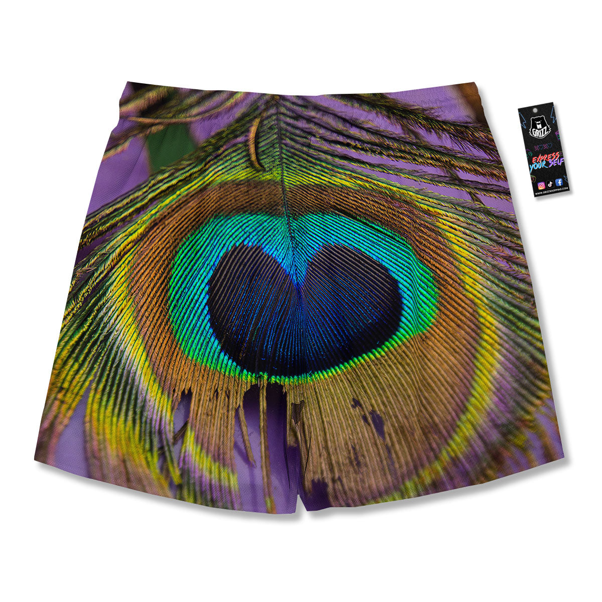 Peacock Feather Purple Bohemian Print Men's Running Shorts-grizzshop