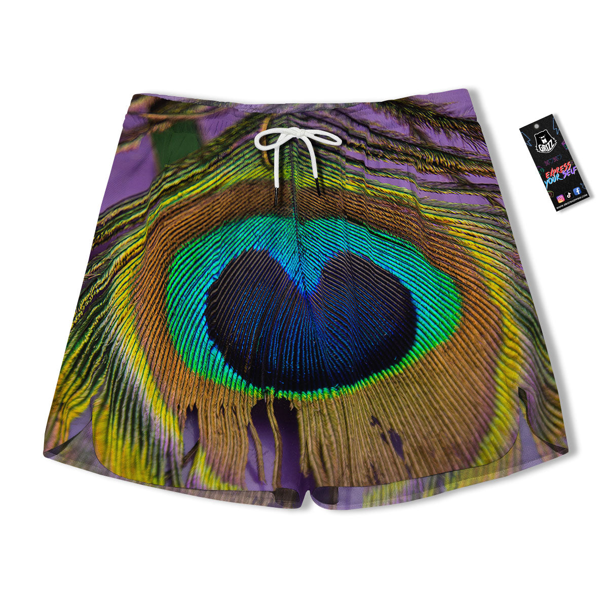 Peacock Feather Purple Bohemian Print Men's Running Shorts-grizzshop