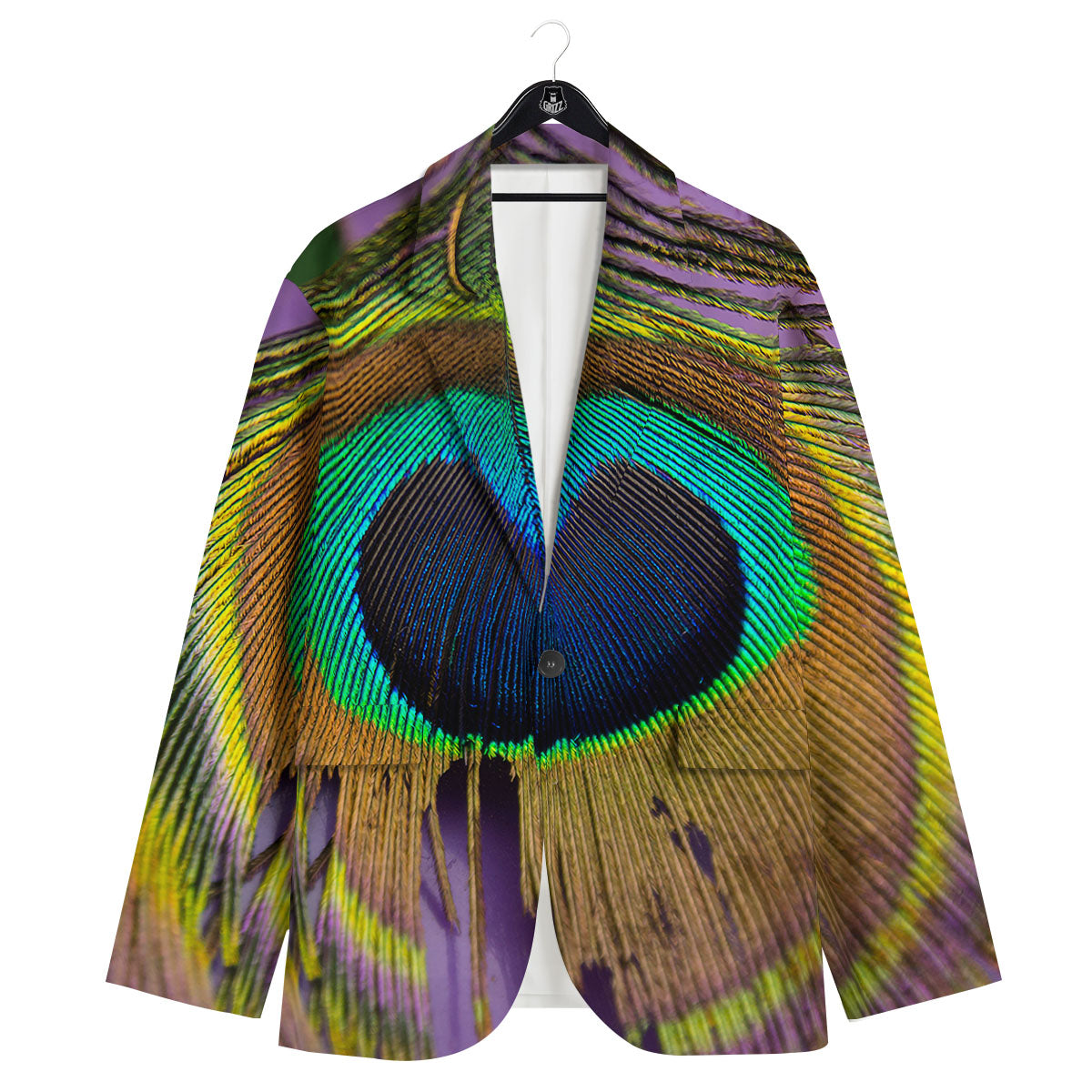 Peacock Feather Purple Bohemian Print Men's Sport Coat-grizzshop