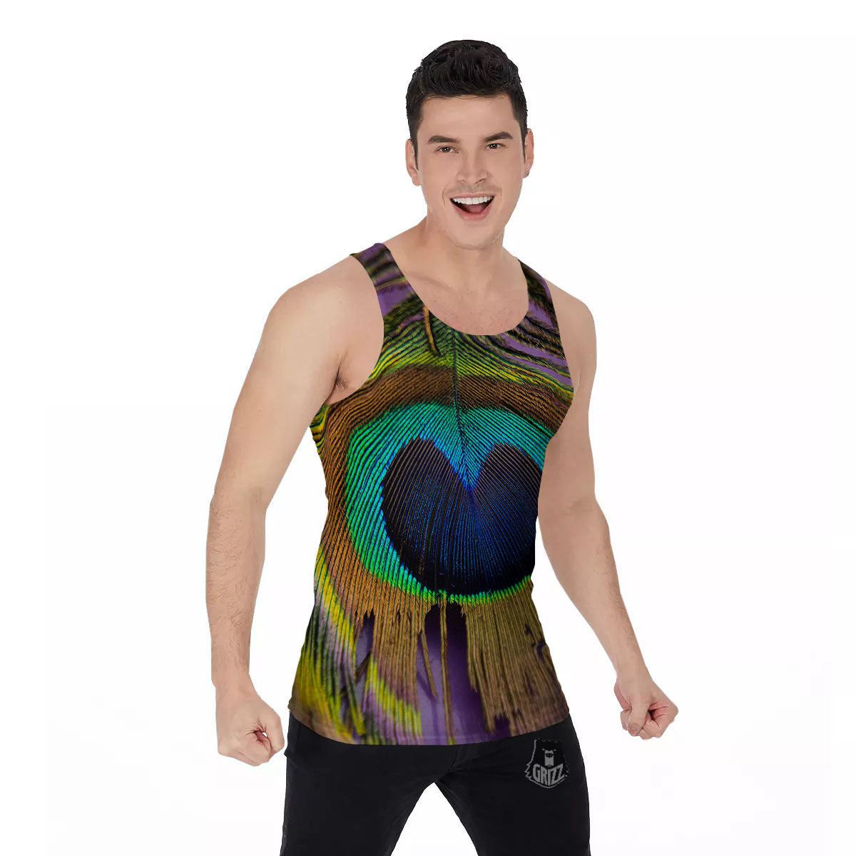Peacock Feather Purple Bohemian Print Men's Tank Top-grizzshop