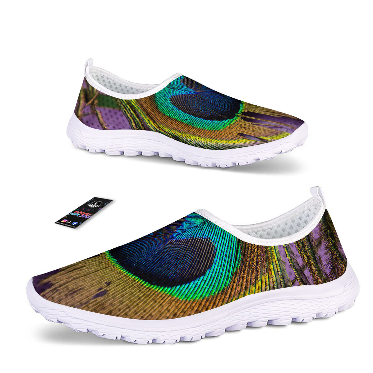 Peacock Feather Purple Bohemian Print Nurse Shoes-grizzshop