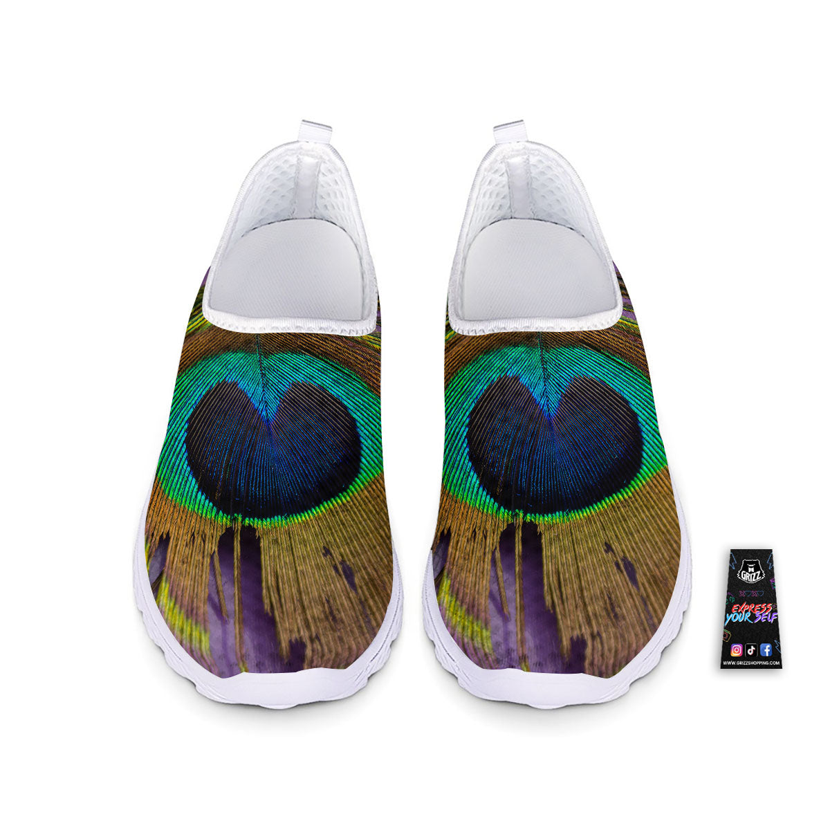 Peacock Feather Purple Bohemian Print Nurse Shoes-grizzshop