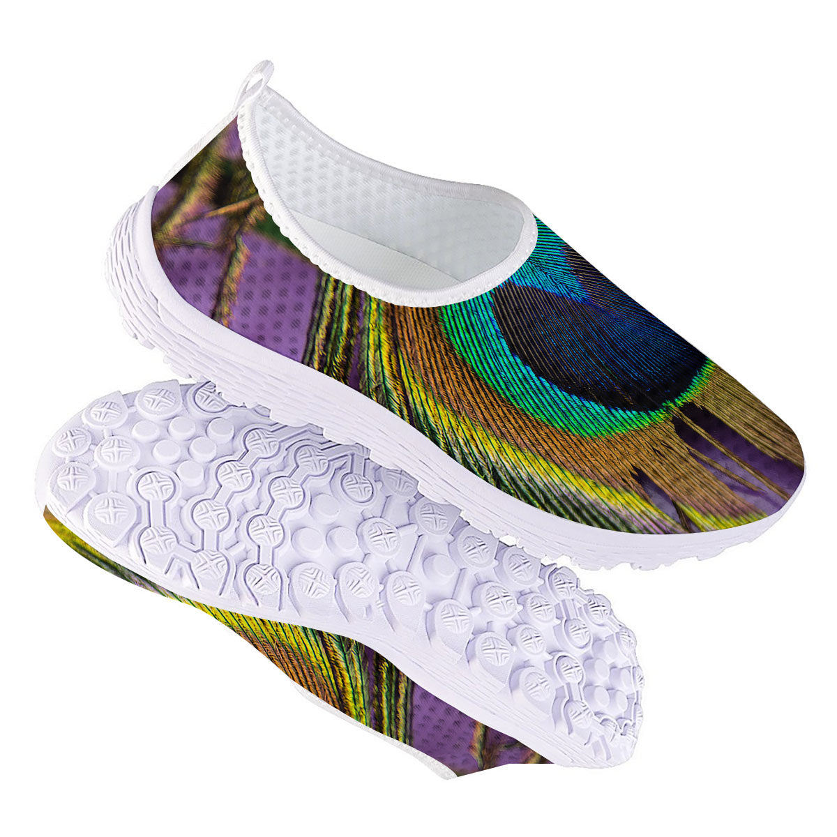 Peacock Feather Purple Bohemian Print Nurse Shoes-grizzshop