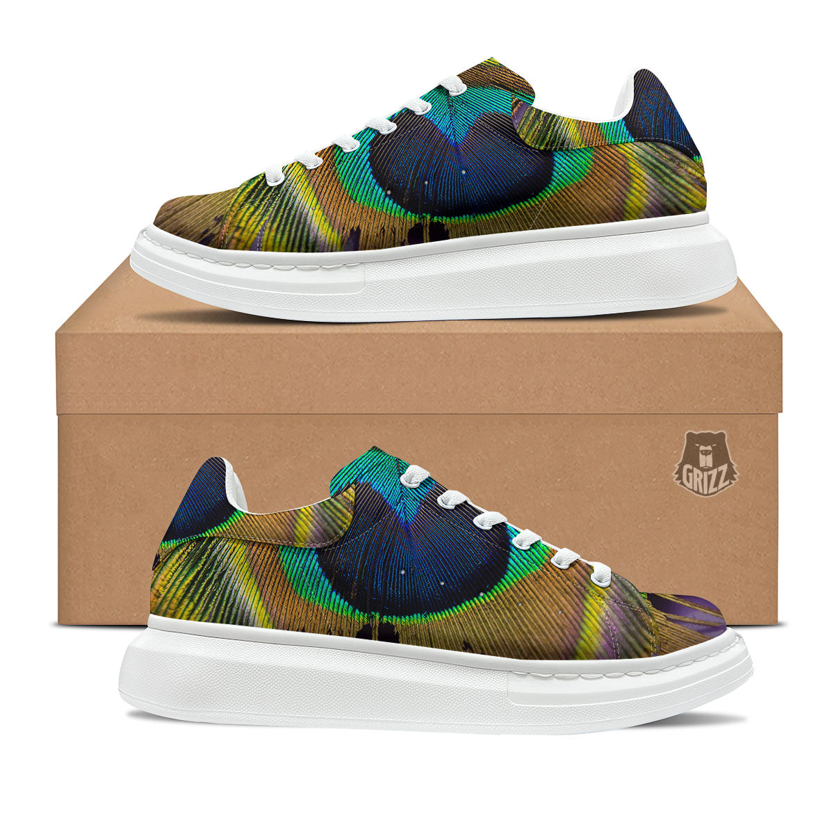 Peacock Feather Purple Bohemian Print Platform Shoes-grizzshop