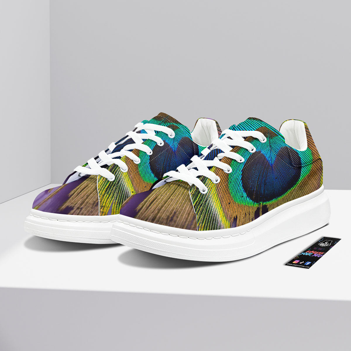 Peacock Feather Purple Bohemian Print Platform Shoes-grizzshop