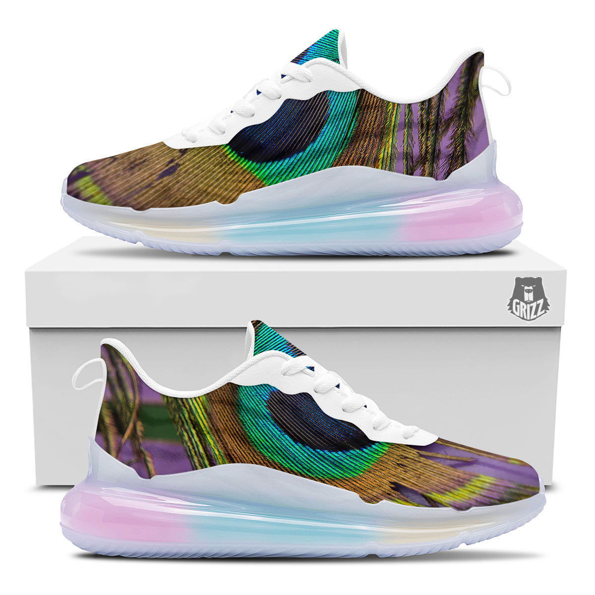 Peacock Feather Purple Bohemian Print Running Sneakers-grizzshop