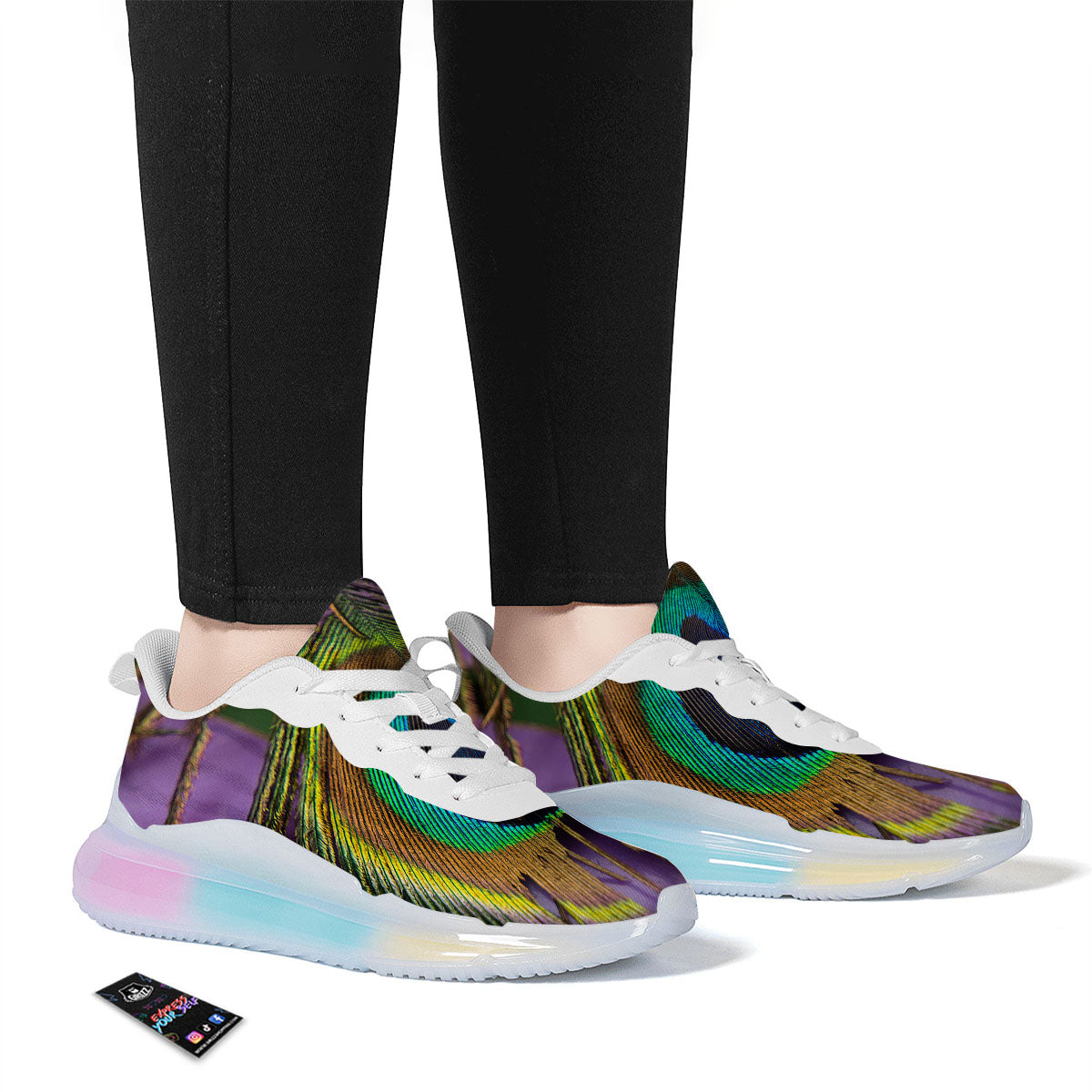 Peacock Feather Purple Bohemian Print Running Sneakers-grizzshop