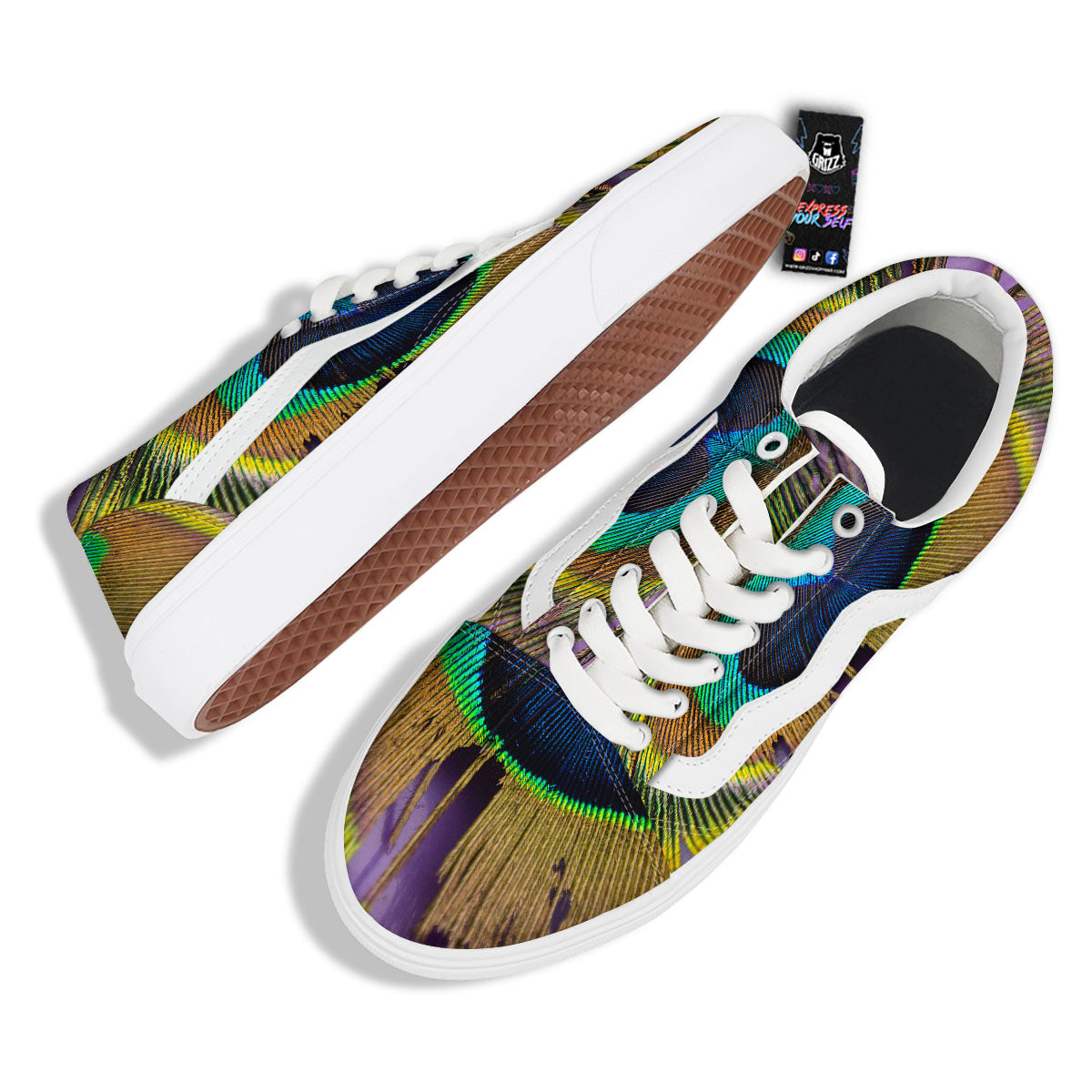 Peacock Feather Purple Bohemian Print Skate Shoes-grizzshop